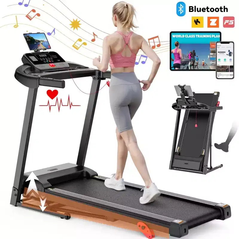 Foldable Home Treadmill with 9% 3-Level Manual Incline,300 lbs Capacity and HIFi Bluetooth Speaker for Home with Walking Running