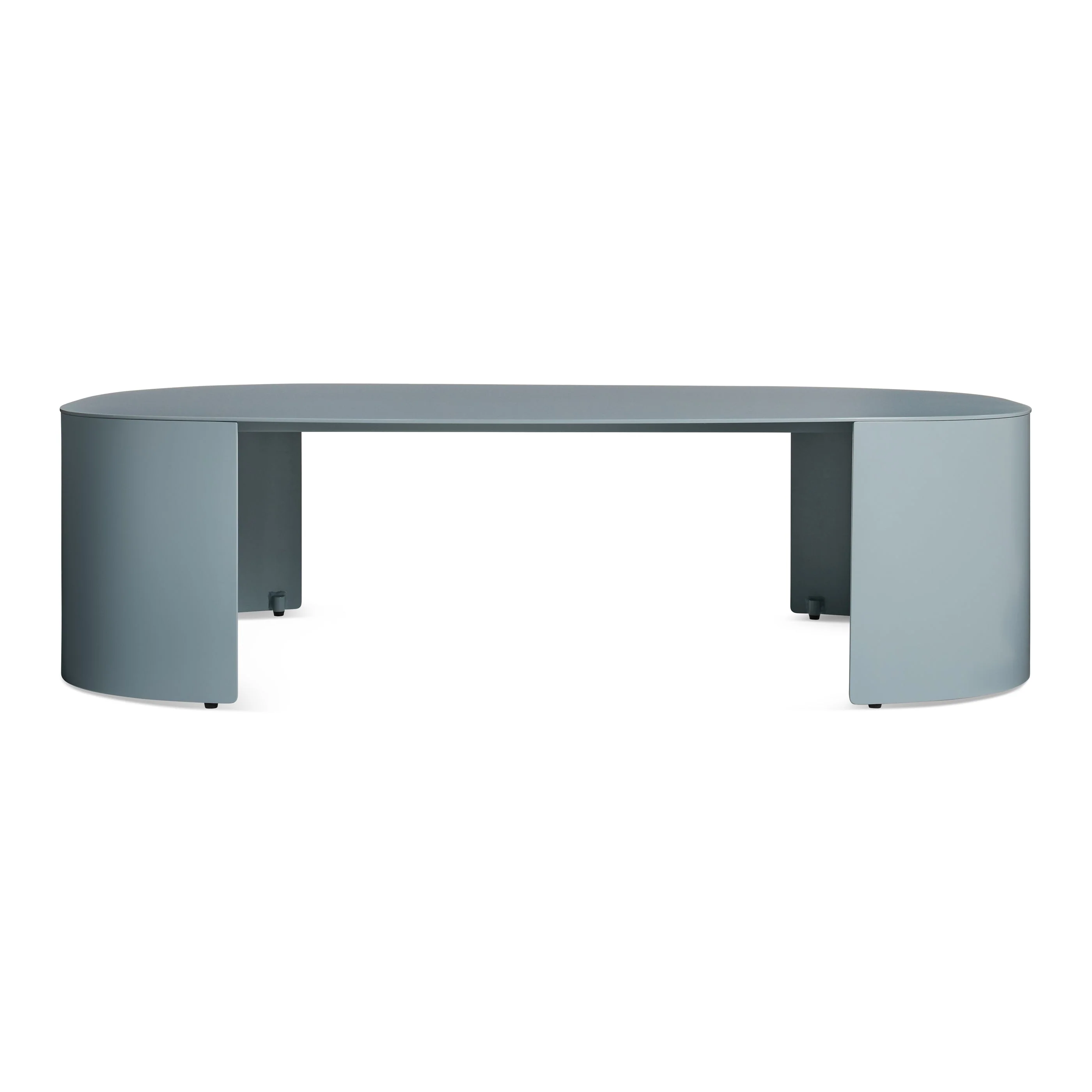 Modern Grey Blue Aluminum Coffee Table with Curved Round-Edge Design for Living Room