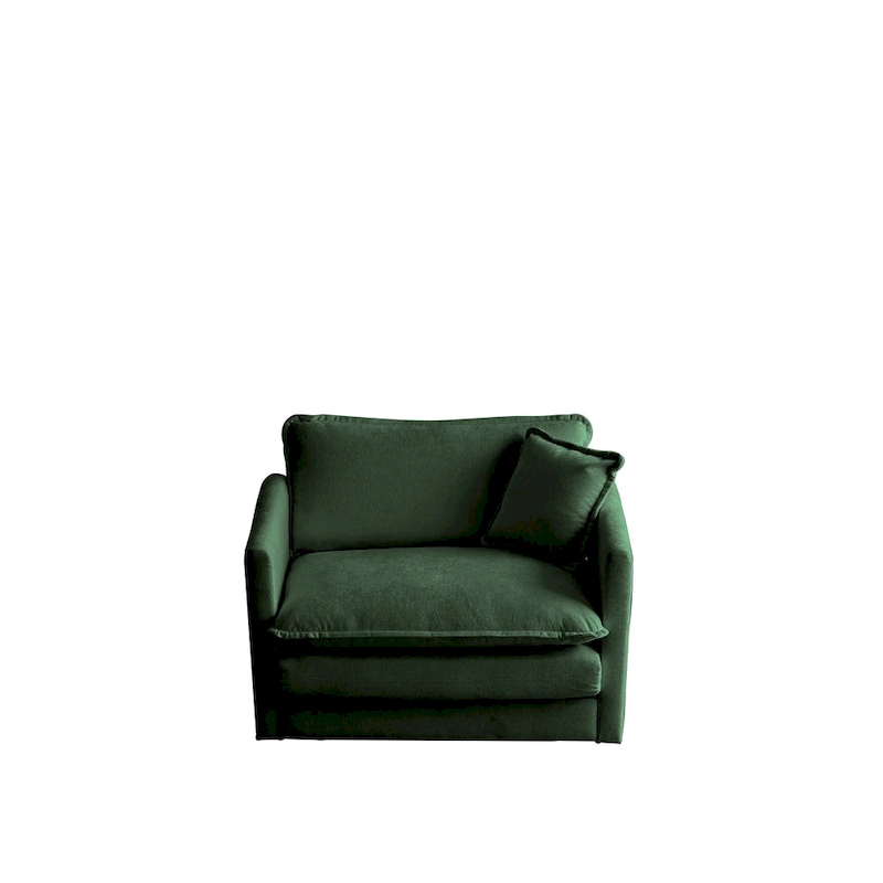 Comfy Deep Single Seat Sofa Upholstered Reading Armchair Living Room Chair Green Chenille Fabric , 1 Toss Pillow