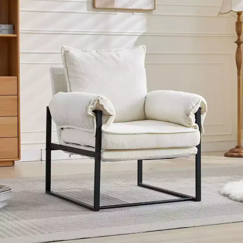 Modern Chenille Upholstered Back Adjustable Armchair with Black Metal Frame, Leisure Recliner Chair for Living Rooms, Relaxation Areas