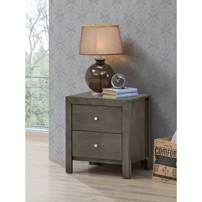Grey Nightstand 25x22x17 with Two Spacious Drawers, Compact Bedside Table for Bedroom Storage and Transitional Style Decor