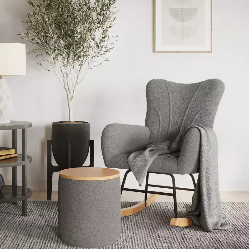 Rocking Chair Teddy Fabric Upholstered Chair Ergonomic Modern Rocker