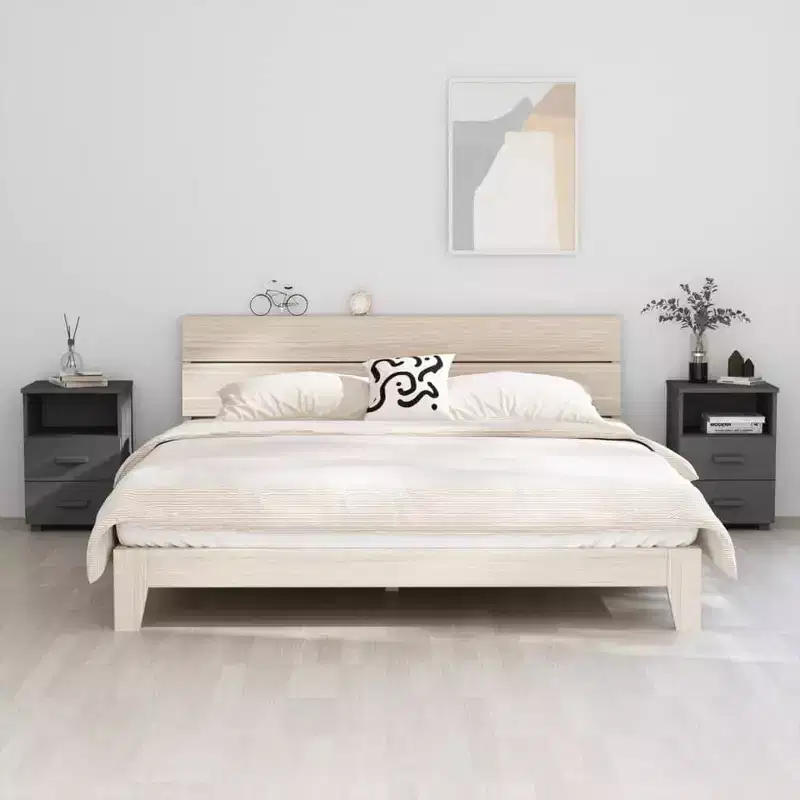 Bedside Cabinet Set of 2 Dark Grey Solid pine wood, MDF Medium