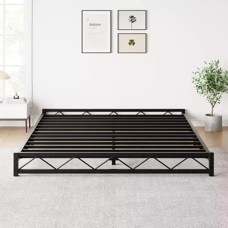 Metal Platform Bed Frame with Wavy Pattern, Mattress Foundation, Easy Assembly, No Box Spring Needed, Height
