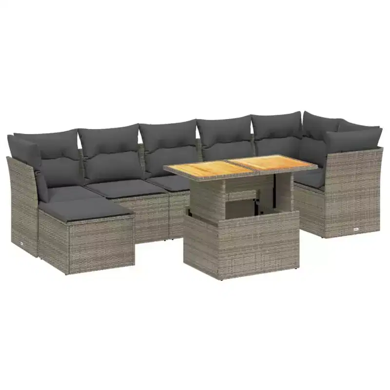 vidaXL Garden Sofa Set Black PE Rattan Large Adjustable Feet