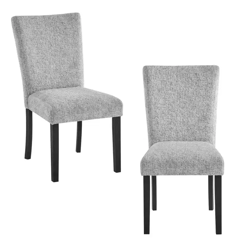 Set of Two Light Gray and Black Upholstered Dining Side Chairs