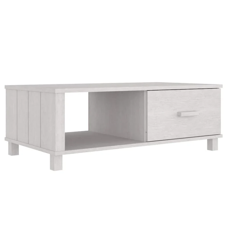 Coffee Table, Rectangular, Storage Drawer, White Solid Pine Wood