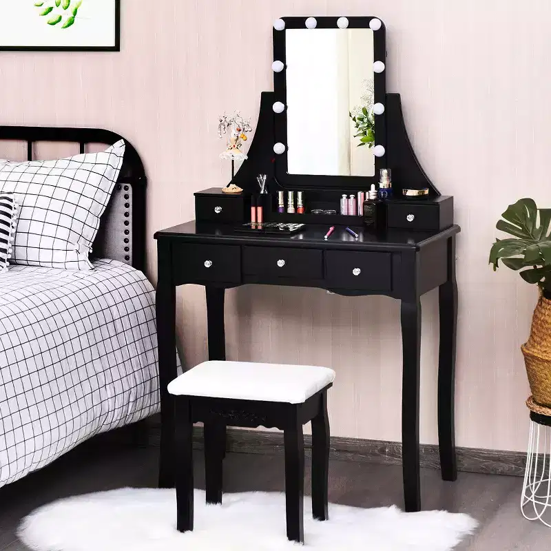 Vanity Dressing Table with Removable Box & 10 Dimmable Bulbs Touch Switch