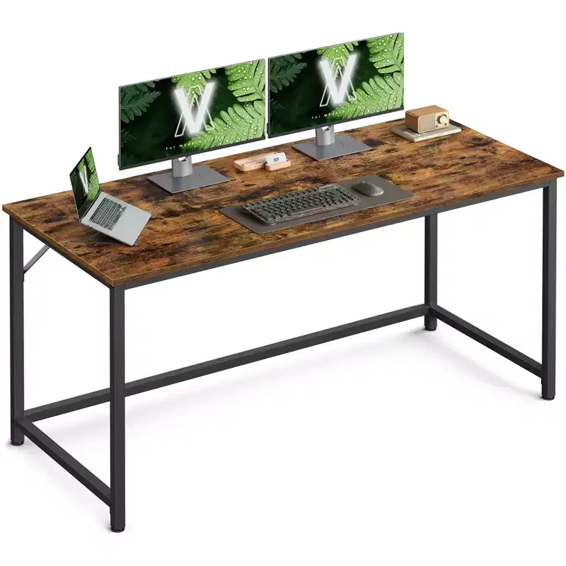 53.1 Inch Desk with Steel Frame, 110 lb Capacity Office Workstation for Home Study, Rustic Brown and Black