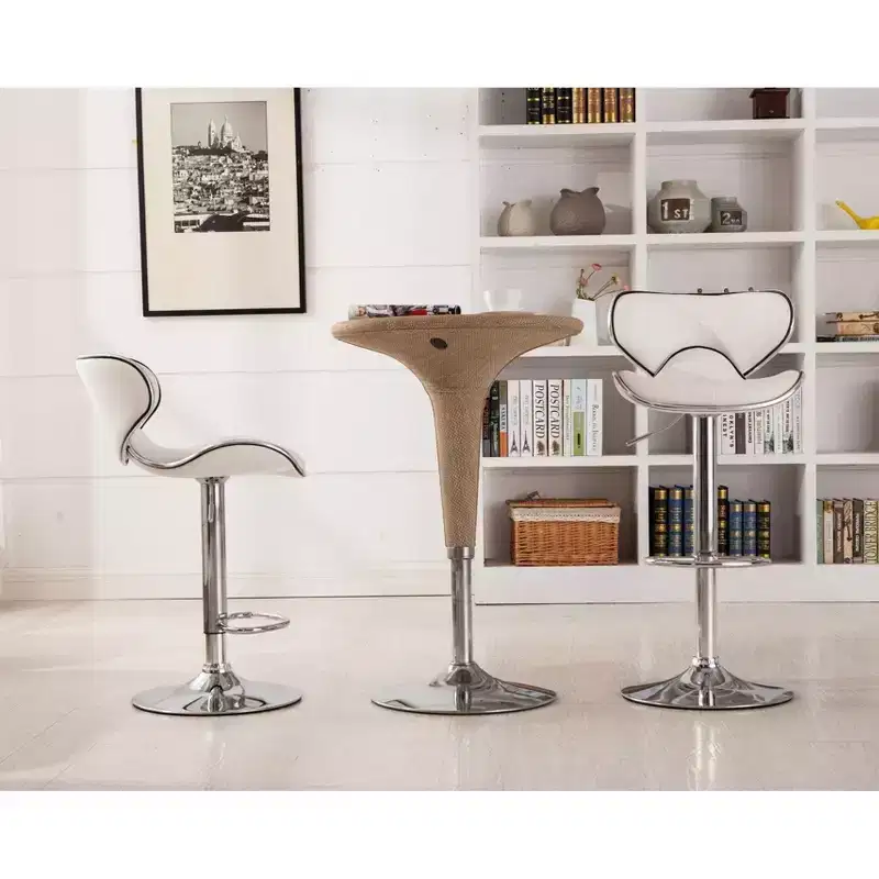 Roundhill Furniture Masaccio Faux Leather Airlift Adjustable Swivel Barstools, White, Set of 2