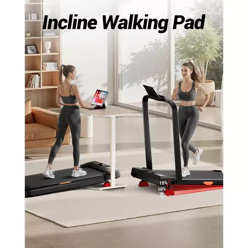 15% Incline Walking Pad Treadmill with Handle Bar - 2.5HP Quiet Folding Treadmill for Home Office Under Desk Portable Walking Pad with 330LBS Capacity