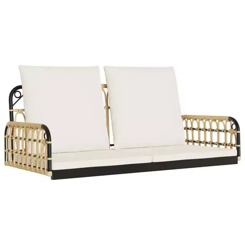 vidaXL Swing Bench Brown, Black, Cream White PE rattan, Powder-coated steel