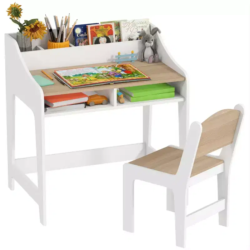 Kids Study Desk with Storage Shelves, Children Writing Table for Bedroom & Study Room, 3-9 Years Old