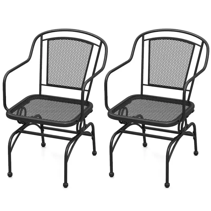 Costway Patio Rocking Chairs Set of 2 w/ Metal Mesh Backrest & Seat Armrests Gentle
