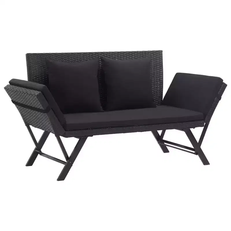 vidaXL Patio Bench Adjustable with Cushions for Outdoor Garden Poly Rattan