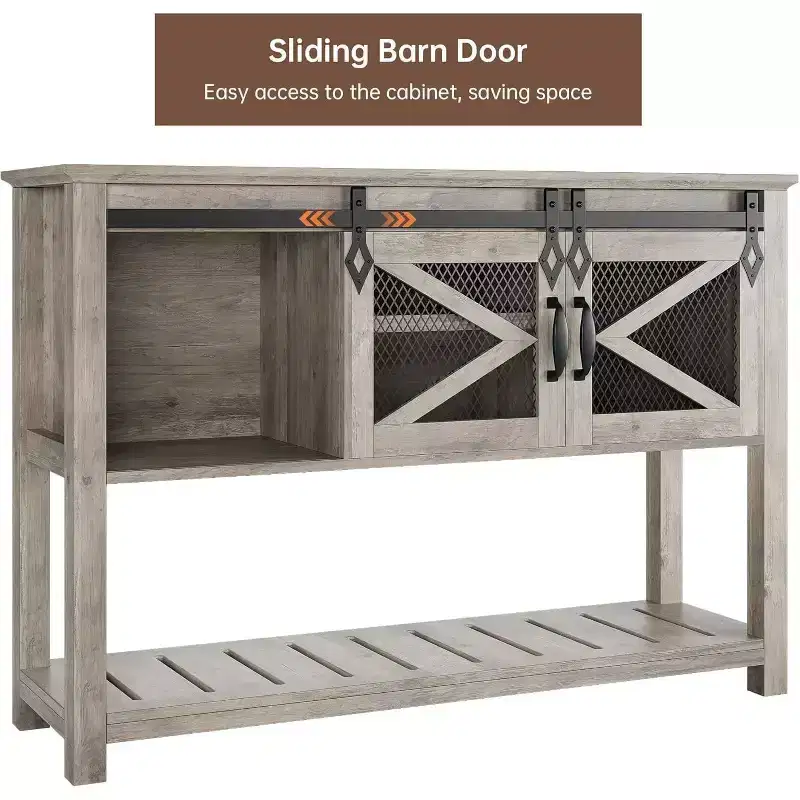 Farmhouse Entryway Console Sofa Table 46 Narrow Accent Table with Sliding Barn Doors & Storage Shelves, Ideal for Foyer or Living Room Decor