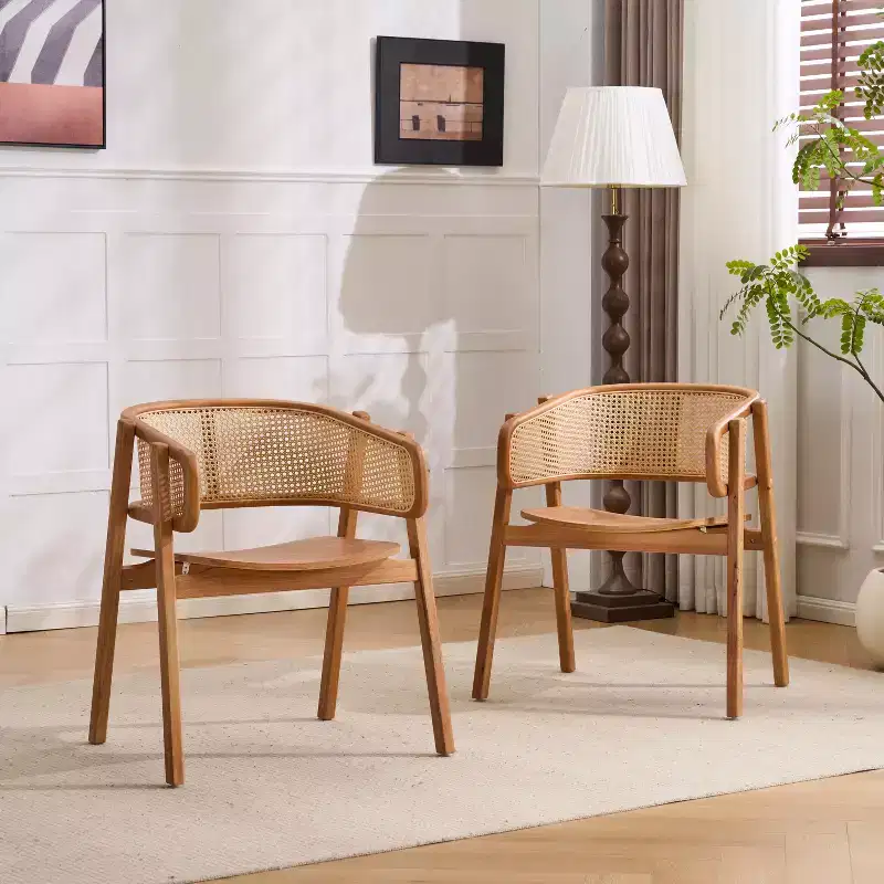 Christopher Knight Home Stellan Farmhouse Rubberwood Rattan Dining Chairs with Curved Back