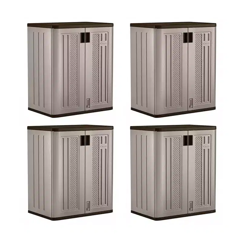 Suncast 9 Cu Ft Heavy Duty Resin Garage Base Storage Cabinet, Platinum (4 Pack)