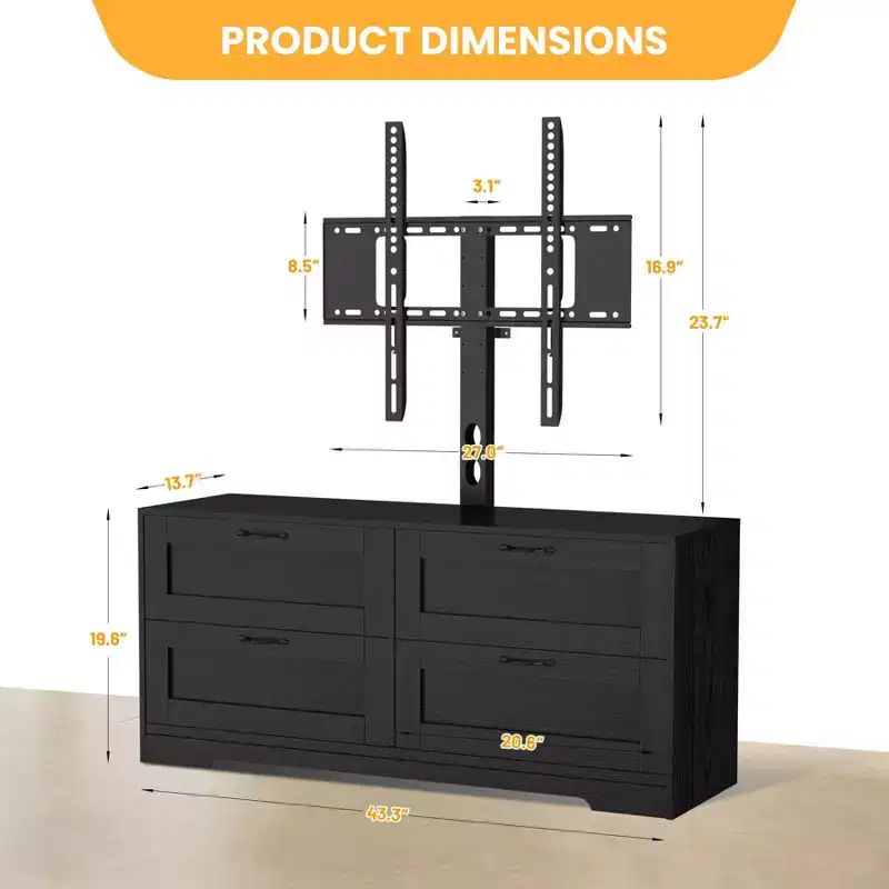 TV Stand with Mount and 4 Drawers Storage for Living Room, Bedroom Fits 32/45/55/65/75/80 Inch TVs