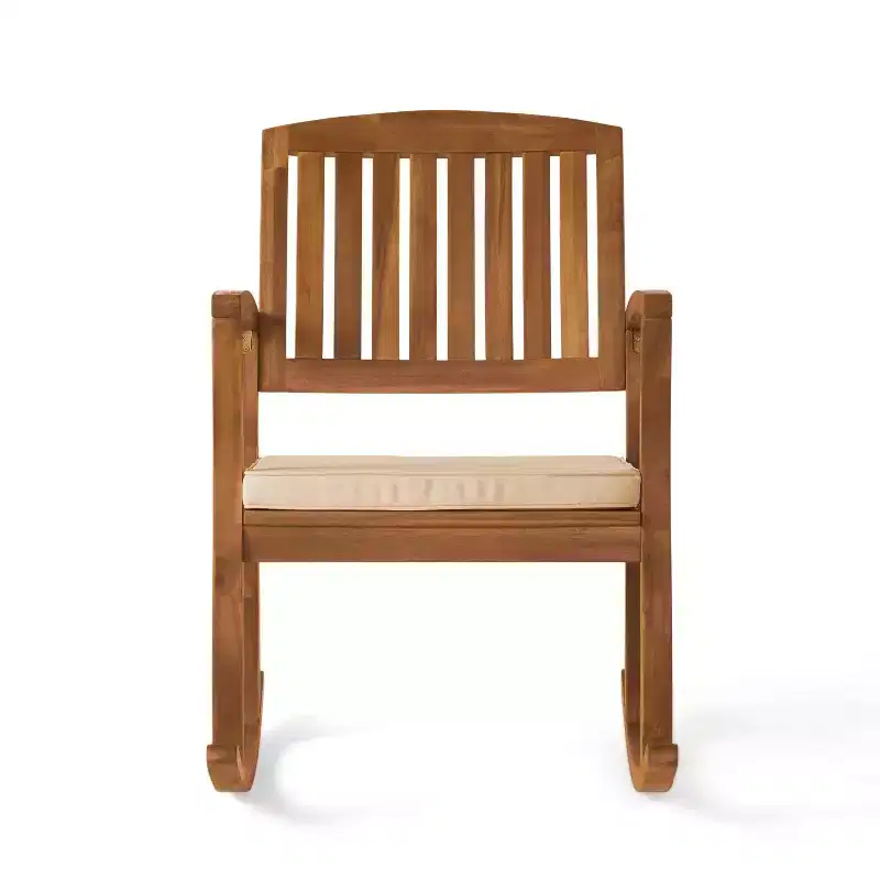 Selma Acacia Rocking Chair with Cushion: Weather-Resistant, Gentle Motion - Christopher Knight Home