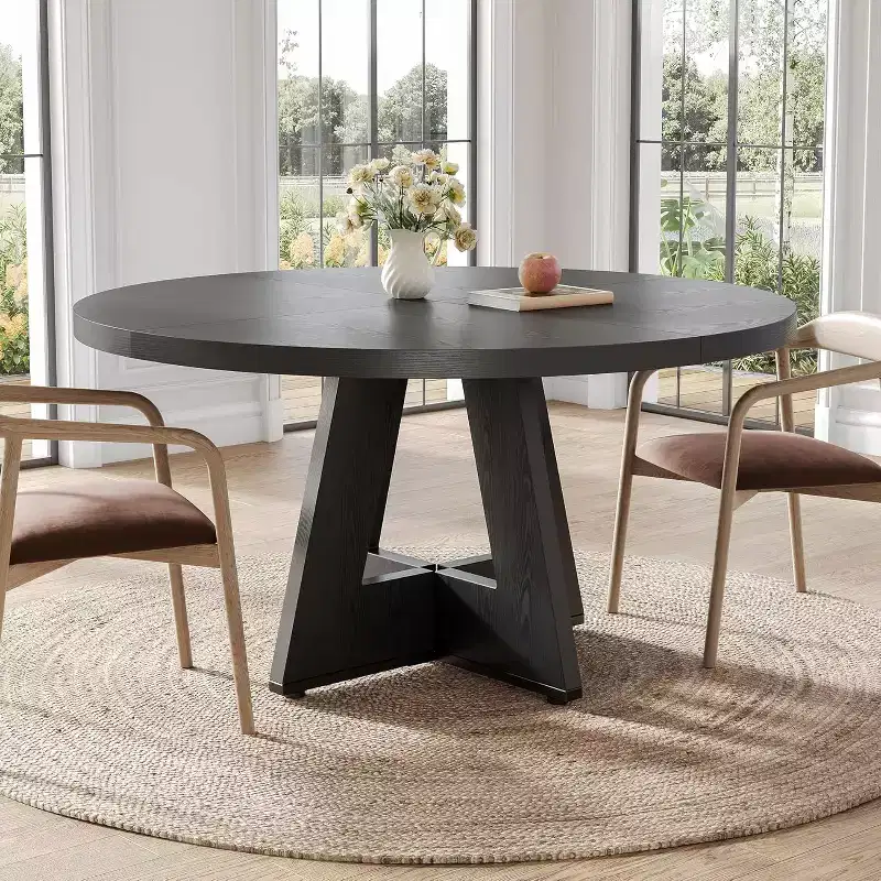 47 Round Dining Table for 4-6 People, Wooden Pedestal Base, Modern for Dining Room, Kitchen, Living Room