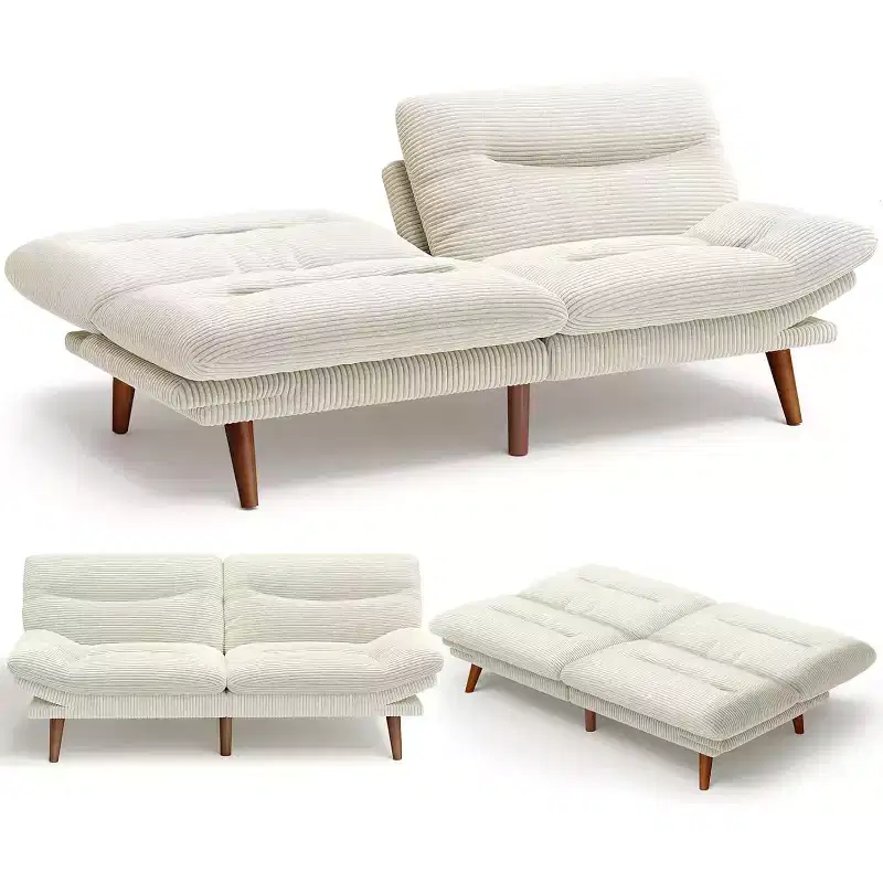 Futon Sofa Bed, Futon Couch Adjustable Backrest Armrests White