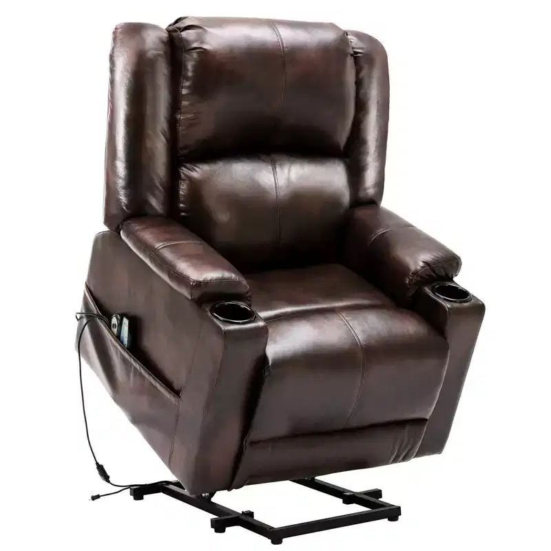 COMHOMA Massage Recliner Chair PU Leather Sofa Power Lift Chair Brown