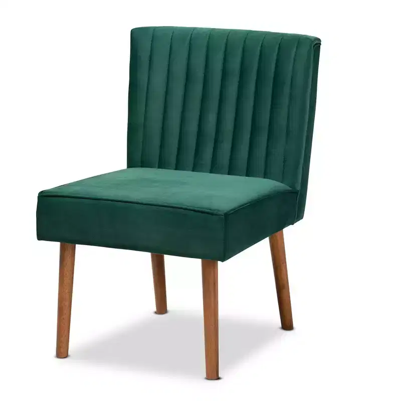 Velvet Upholstered and Wood Dining Chair -