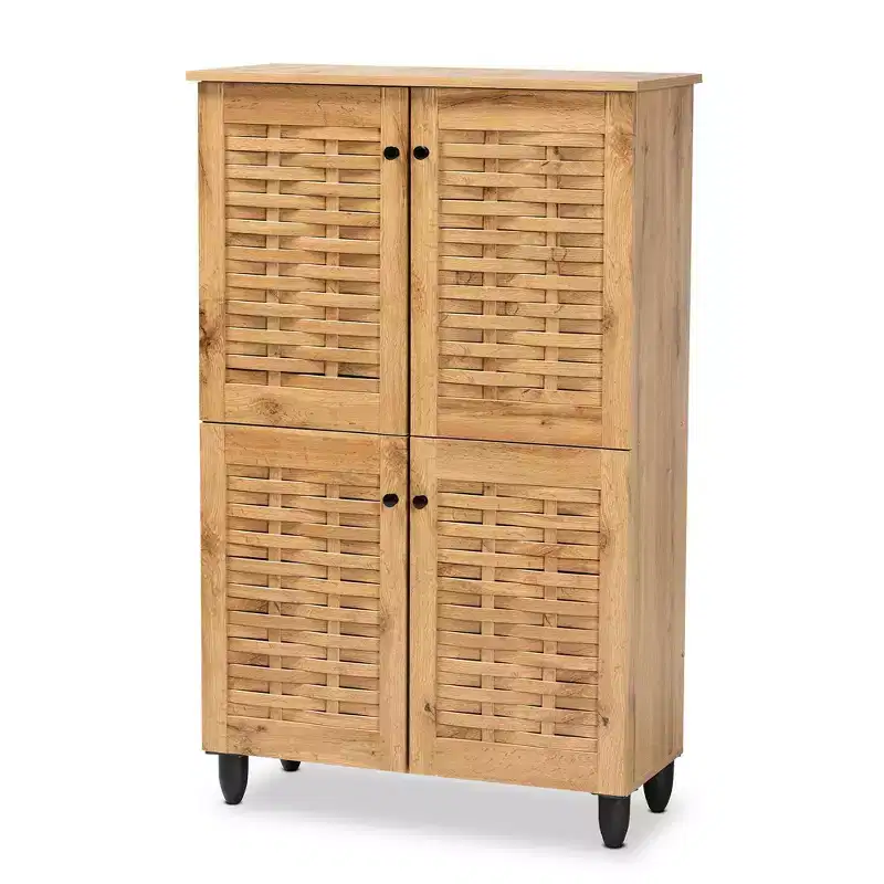 Wood 4 Door Shoe Storage Cabinet: 18 Pair Capacity, Air Circulation