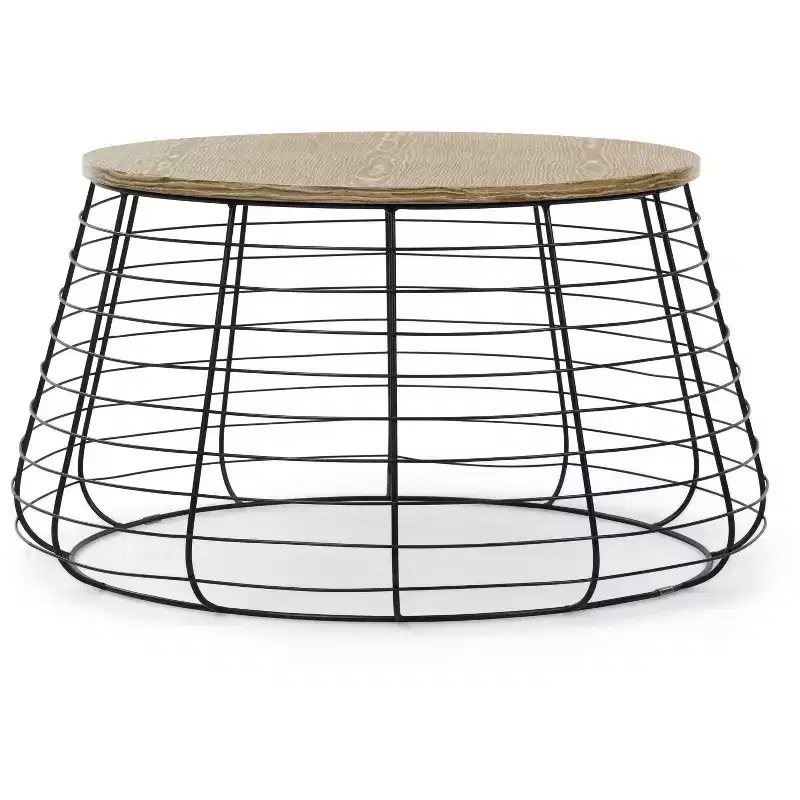 Morris Coffee Table Black - ClickDecor: Round Pedestal, Distressed Finish, Wood Composite, Metal Hardware, Living Room Storage