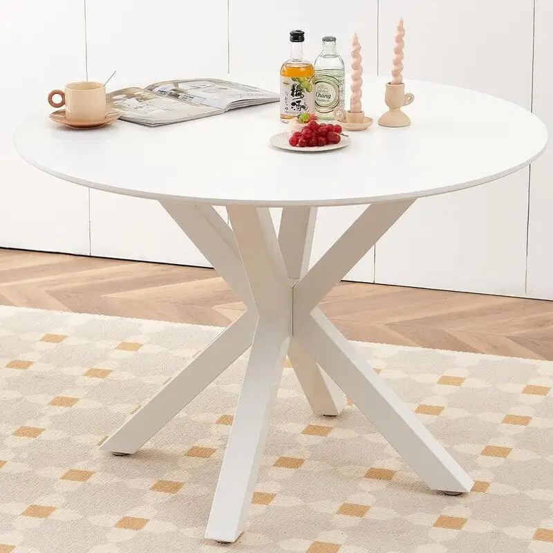Grondin Mid-Century Modern Round Dininig Table with MDF Top and Pedestal Base, 42.1 End Table Leisure Table