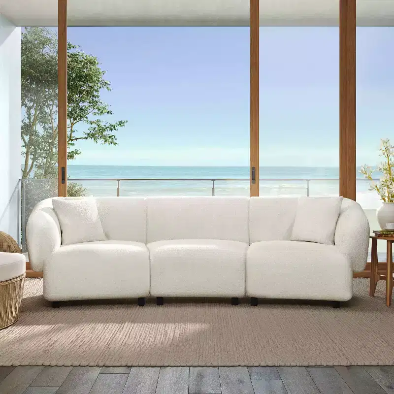 MAYEERTY 98.5-Inch Contemporary Curved 3-Seater Sofa Beige, Plush Seating Streamlined Design Durable Frame for Stylish Living Spaces