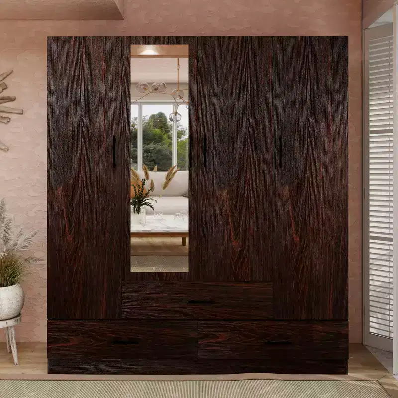 Keloyid Brown Wood 62.99 in. Armoire with 3 Drawers and 6 Shelves