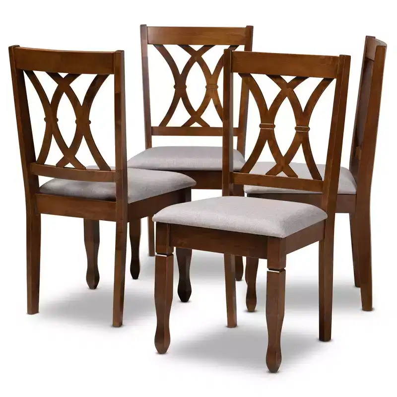 4pc Augustine Fabric Upholstered Dining Chair Set - Baxton Studio: Walnut Brown Frame, Foam Padded