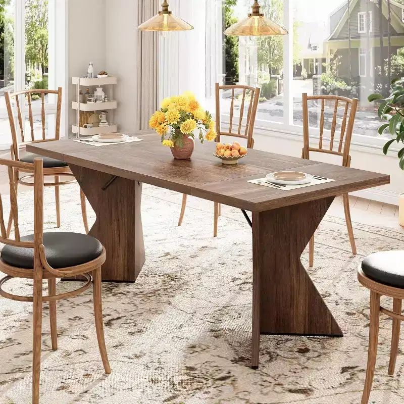 70.9 Farmhouse Dining Table - Seats 6 with Sturdy V-Legs for Kitchen & Dining Room