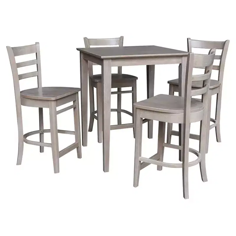 30"x30" Counter Height Dining Set with 4 Emily Stools Washed Gray/Taupe - International Concepts