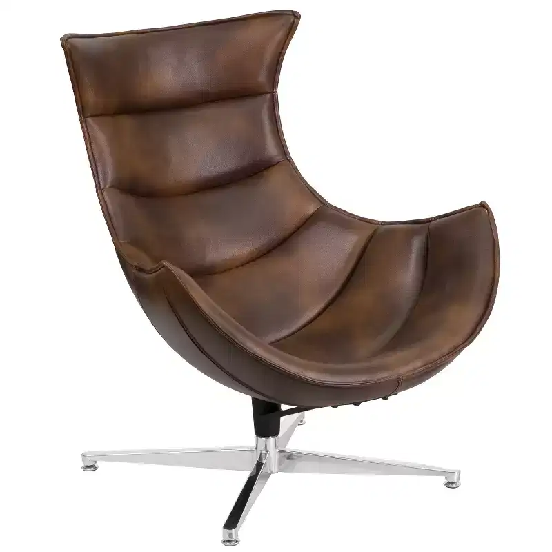 Contoured Swivel Accent Chair with Crisscross Metal Base