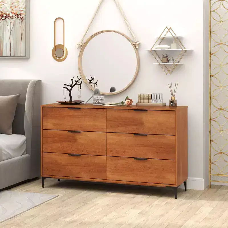 Costway 6-Drawer Double Dresser w/ Interlock System Metal Support Legs Anti-tipping Kit