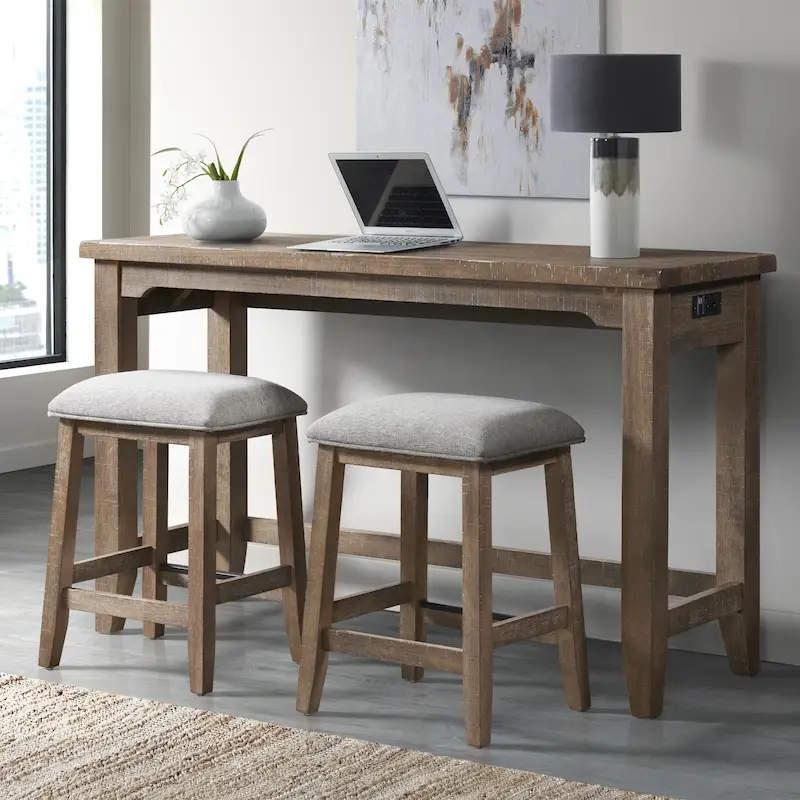 60-Inch Rustic Farmhouse Sofa Bar Table with Storage