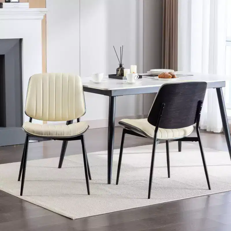 TUYOHW PU Leather Kitchen Chairs Set of 2 with Metal Tapered Legs,Ergonomic Dining Chairs with Curved Backrest,Wider & Deeper Leg Spacing
