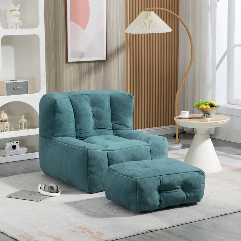 Comfortable Bean Bag for Adults and Children, Super Soft Lazy Sofa Chair with Foam and Ottoman