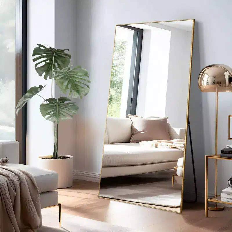 59x28 inch Aluminum Alloy Fine Edged Rectangular Gold Full Body Mirror (with Bracket)