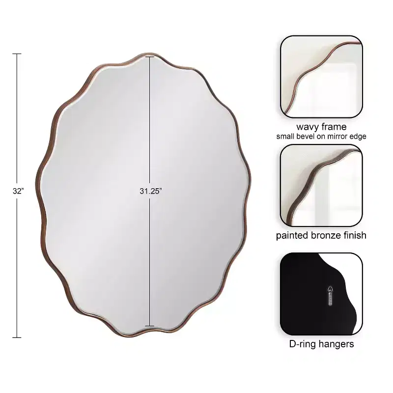 Kate & Laurel All Things Decor 32"X32" Viona Round Scalloped Mirror Bronze