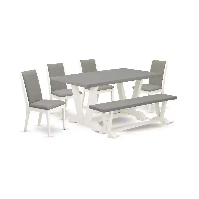 HomeStock 6-Piece Natural Oak Finish Solid Wood Top dining Table with 1-Bench and 4-Chairs