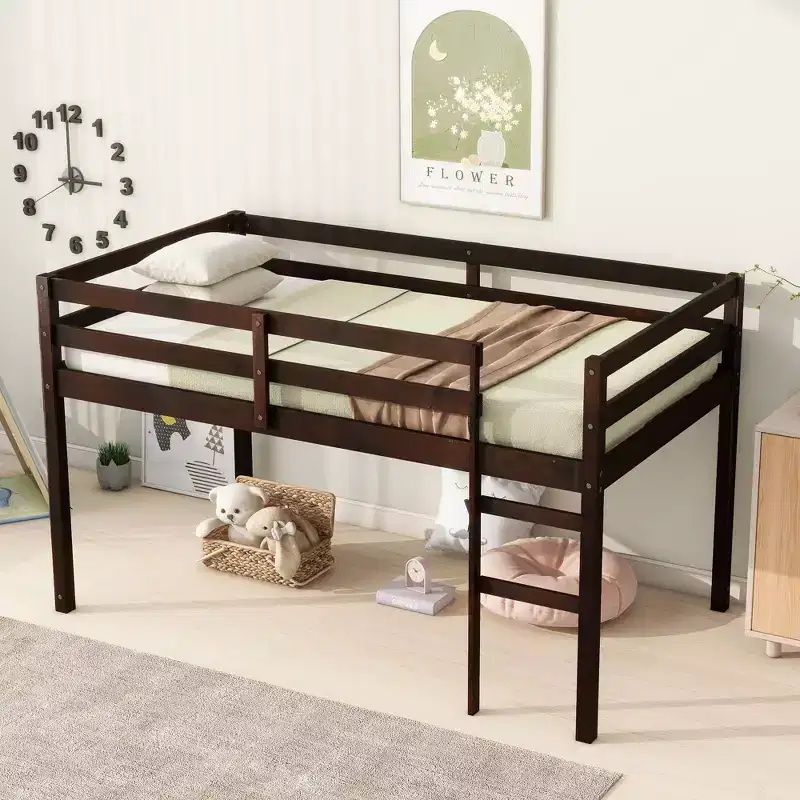 Twin Bed Frame Soft-Close Drawers Kid-Friendly Solid Pine Wood