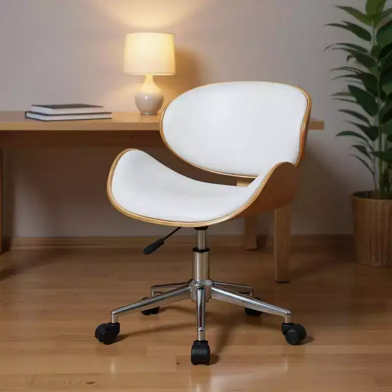 HomeRoots Brown White and Silver Adjustable Height Swivel Rolling Office Chair