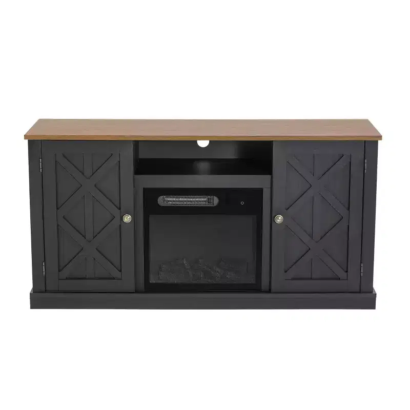 Electric Fireplace and TV Stand for TVs up to 60" Gray - Home Essentials: MDF Wood Composite, Nickel Hardware