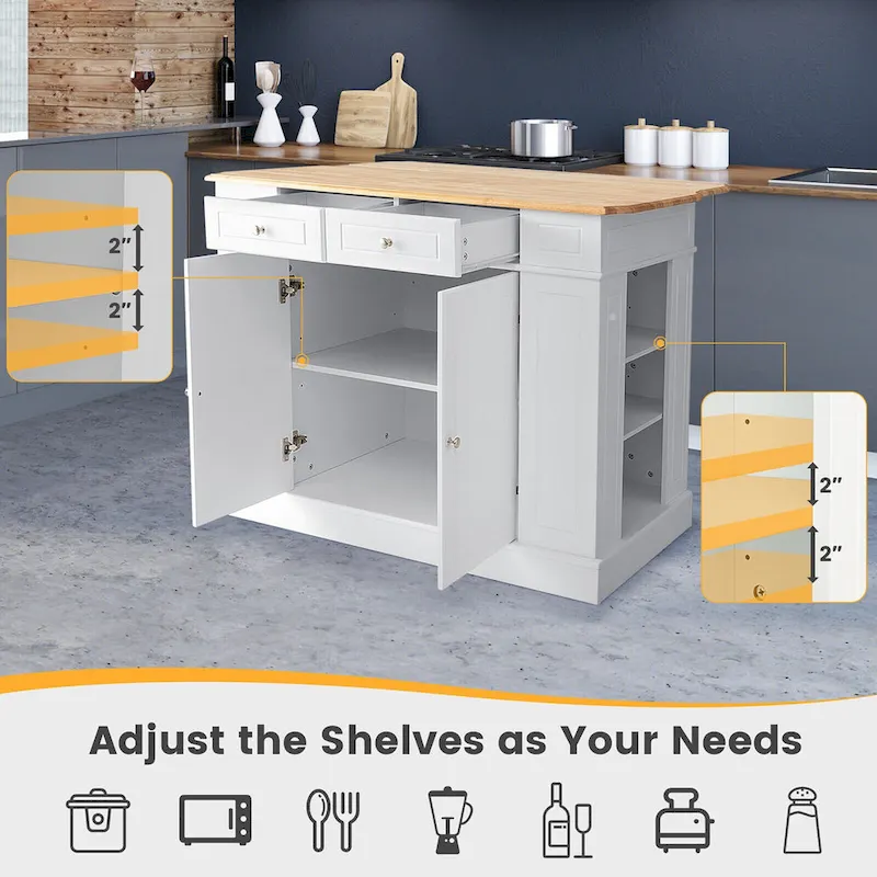 Gymax Large Kitchen Island Drop Leaf Breakfast Bar w/ Wood Top Shelves