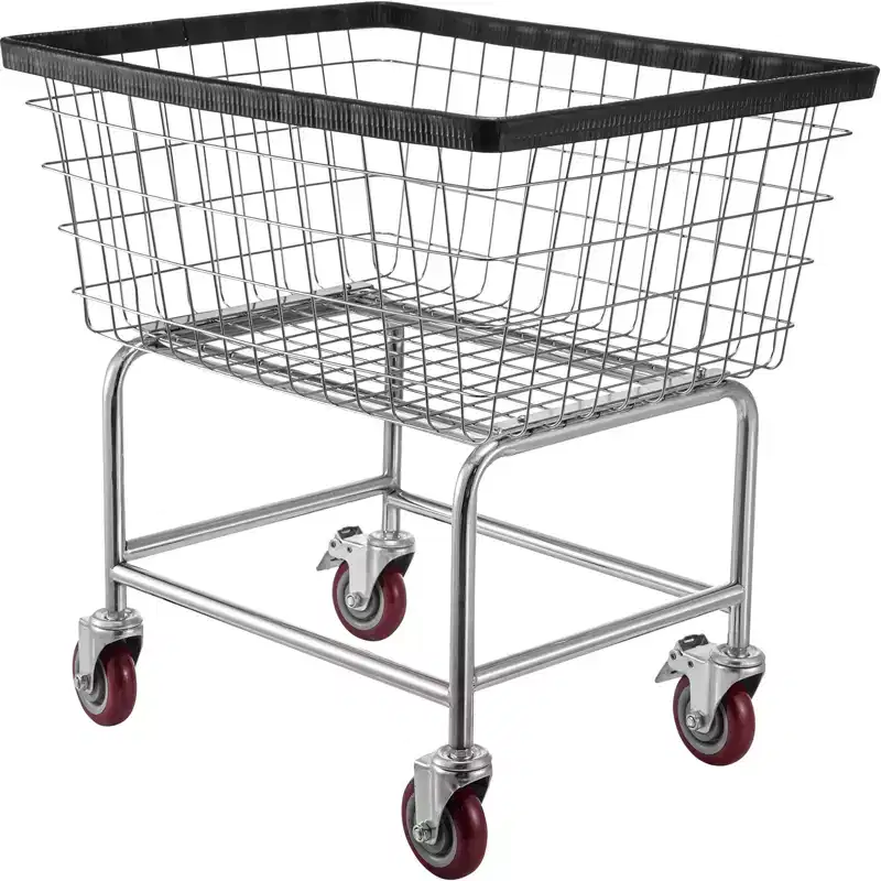 Wire Laundry Cart,2.8Bushel Wire Laundry Basket with Wheels,26.7''x21.7''x26.4''Commercial Wire Laundry Basket Cart,SteelFrame,4Casters,Silver