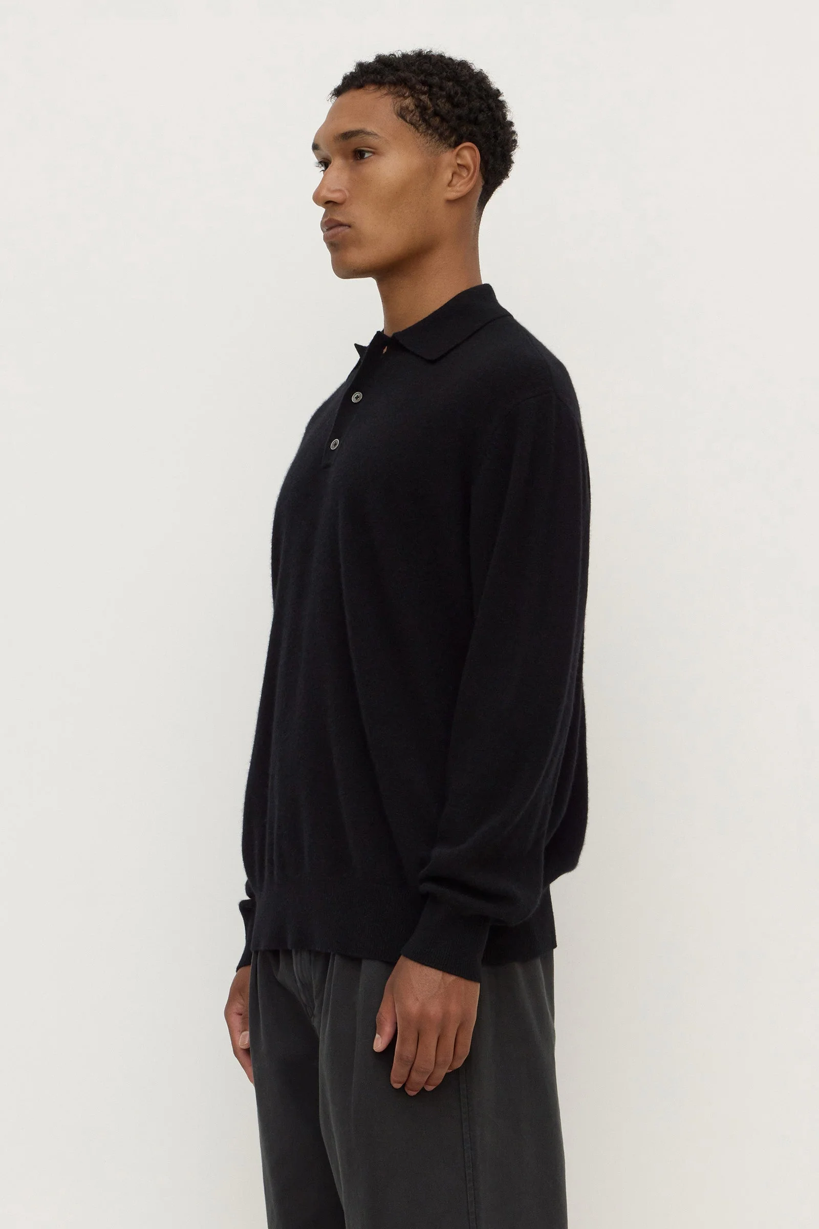 Black Cashmere Polo Knit